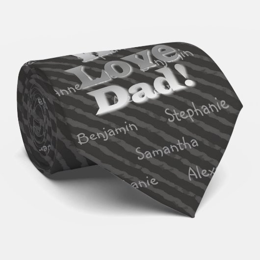Aangepast tot 5 Names Grey Stripe We Love Dad Stropdas (Opgerold)