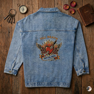Aangepast tot de dood traditionele tatoeagehart & denim jacket