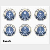 Aangepast touwframe met scheepsanker ronde sticker (Vel)
