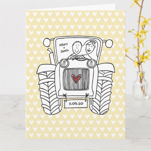 Aangepast tractorland Barn Rustic Wedding Kaart (Gele Bloem)