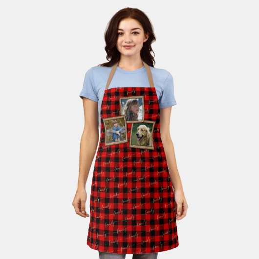 Aangepast traditioneel rood zwart buffelblok schort (Gedragen)