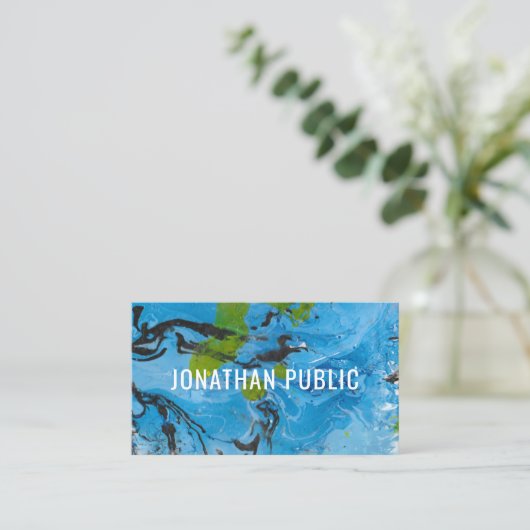 Aangepast Trendy Blue Yellow Modern Abstract Elega Visitekaartje (Staand voorkant)