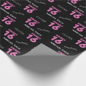 Aangepast Trendy Neon Sweet Sixteen Hot Pink Cadeaupapier (Hoek)