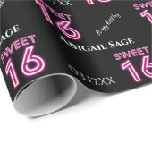 Aangepast Trendy Neon Sweet Sixteen Hot Pink Cadeaupapier (Rol Hoek)