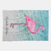 Aangepast Trendy Pink Flamingo Tropical Beach Theedoek (Horizontaal)