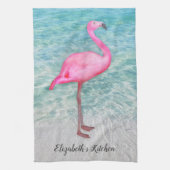 Aangepast Trendy Pink Flamingo Tropical Beach Theedoek (Verticaal)