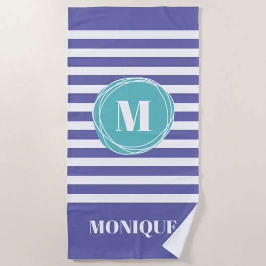 Aangepast Trendy Striped Monogram Strandlaken (Voorkant)