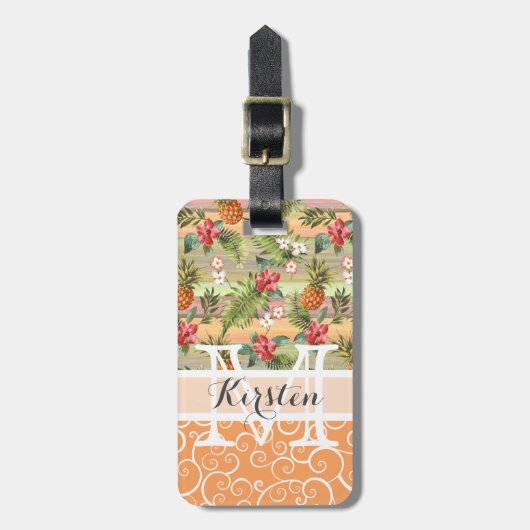 Aangepast tropisch anananaslagerpatroon bagagelabel (Voorkant verticaal)