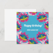 Aangepast tropisch blauw bloemkleurige verjaardags kaart (Voorkant / Achterkant)