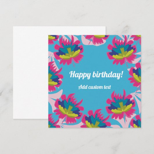 Aangepast tropisch blauw bloemkleurige verjaardags kaart (Voorkant / Achterkant)