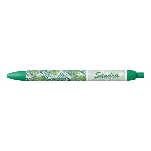Aangepast Tropisch Hawaiian Green Palm Leafs Patro Zwarte Inkt Pen (Voorkant)