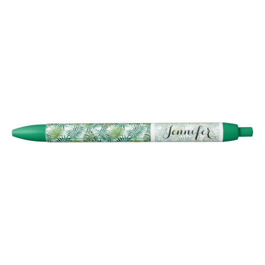 Aangepast Tropisch Hawaiian Green Palm Leafs Patro Zwarte Inkt Pen (Voorkant)