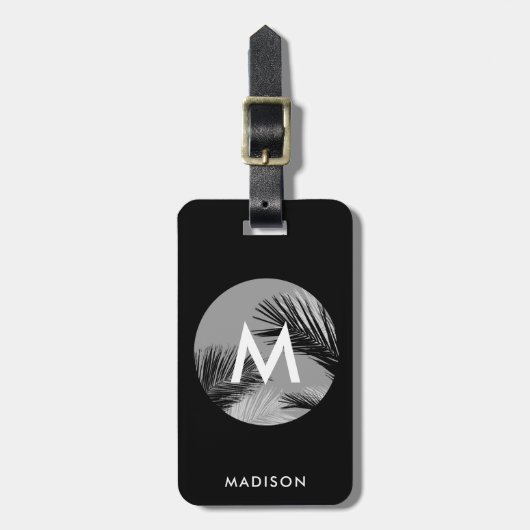 Aangepast tropisch monogram modern bagagelabel (Voorkant verticaal)