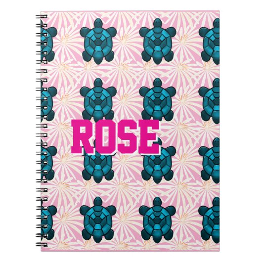 Aangepast tropisch schildpad bloempatroon Naadloos Notitieboek (Voorkant)