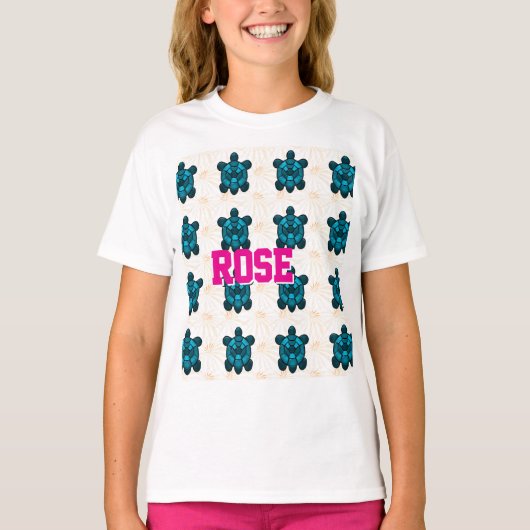 Aangepast tropisch schildpad bloempatroon Naadloos T-shirt (Voorkant)