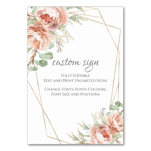 Aangepast trouwbord Blush Rozen Kaart (Voorkant)