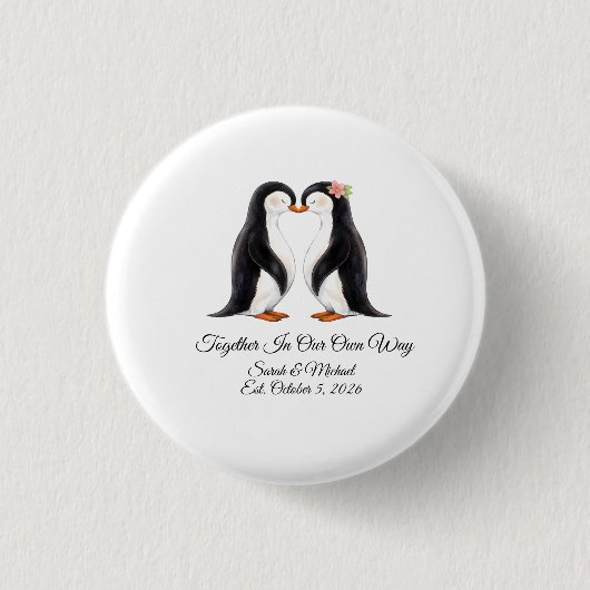 Aangepast Trouwende Pinguïn Koppel Ronde Button 3,2 Cm (Voorkant)