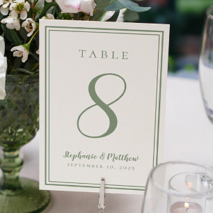 Aangepast trouwtafelnummer diner salie groen kaart