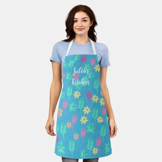 Aangepast Tulp Schort Blauw Roze Geel (Gedragen)