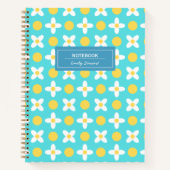 Aangepast Turquoise Blauw Retro Bloemen Patroon Notitieboek (Voorkant)