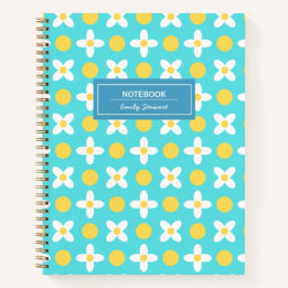Aangepast Turquoise Blauw Retro Bloemen Patroon Notitieboek