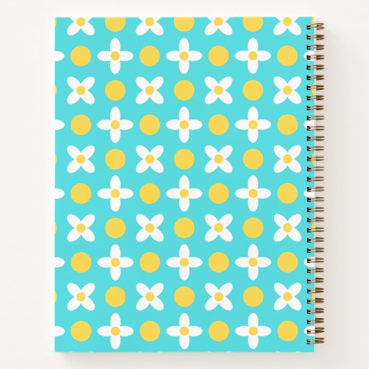 Aangepast Turquoise Blauw Retro Bloemen Patroon Notitieboek (Achterkant)