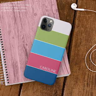 Aangepast turquoise Blue Lime Green Pink Stripes Case-Mate iPhone Case