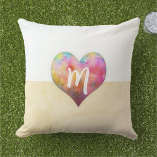 Aangepast Turquoise Hart Modern Kust Monogram Buitenkussen