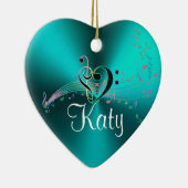 Aangepast turquoise Muzieknoten Holiday Heart Keramisch Ornament (Rechts)