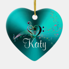 Aangepast turquoise Muzieknoten Holiday Heart Keramisch Ornament