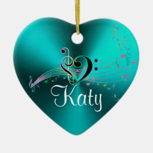 Aangepast turquoise Muzieknoten Holiday Heart Keramisch Ornament