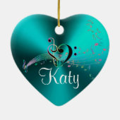 Aangepast turquoise Muzieknoten Holiday Heart Keramisch Ornament (Achterkant)