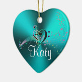 Aangepast turquoise Muzieknoten Holiday Heart Keramisch Ornament (Links)
