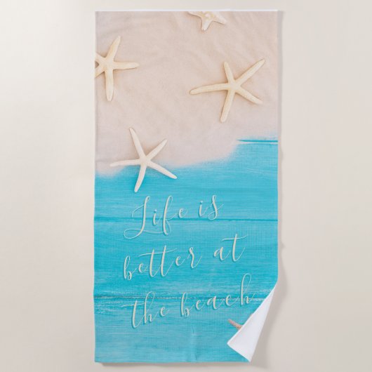 Aangepast Turquoise Wood met Starfish Summer Strandlaken (Voorkant)