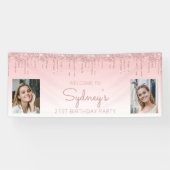 Aangepast twee foto roze glitter Drip 21st Birthda Spandoek (Horizontaal)