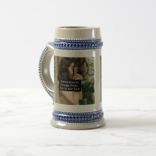 Aangepast twee foto's Illustratieslogan grijs blau Bierpul