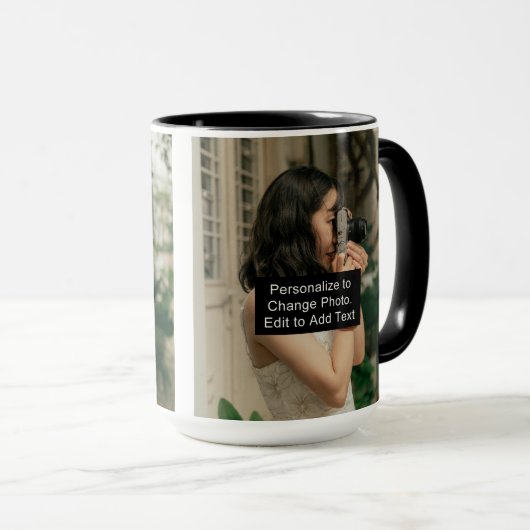 Aangepast twee foto's met pantserslogan 15 oz comb mok (Voorkant rechts)