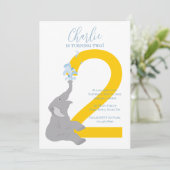 Aangepast tweede verjaardag Modern Elephant Uitnod Kaart (Staand voorkant)