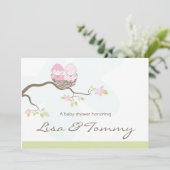 Aangepast - Twin Pink Baby vogels Kaart (Staand voorkant)