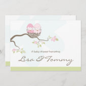 Aangepast - Twin Pink Baby vogels Kaart (Voorkant / Achterkant)