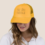 Aangepast U bent voldoende Inspirerend offerte Trucker Pet<br><div class="desc">Verspreid positiviteit en herinner jezelf of anderen eraan dat "Je bent genoeg" met deze volledig aanpasbare trucker-hoed! Met grillige handlettering kan deze inspirerend quote worden gepersonaliseerd om uw eigen motivatie woorden of een naam weer te geven, waardoor het een uniek accessoire is. Het ademende mesh-ontwerp en de verstelbare pasvorm zorgen...</div>