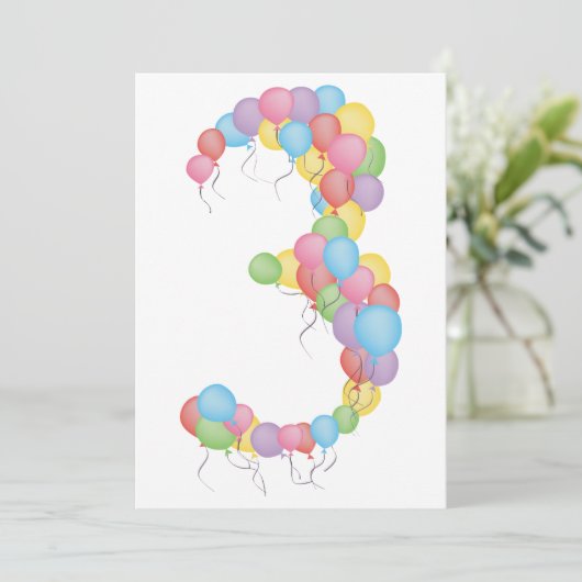 Aangepast uitnodigen voor 3e verjaardag van ballon kaart (Staand voorkant)