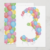 Aangepast uitnodigen voor 3e verjaardag van ballon kaart (Voorkant / Achterkant)