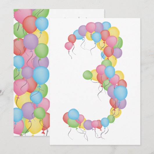 Aangepast uitnodigen voor 3e verjaardag van ballon kaart (Voorkant / Achterkant)