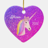 Aangepast Unicorn Paars Roze Glitter Heart Keramisch Ornament (Achterkant)