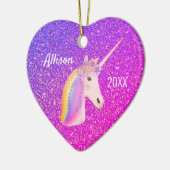 Aangepast Unicorn Paars Roze Glitter Heart Keramisch Ornament (Links)