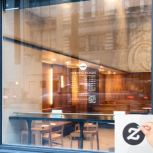 Aangepast uurschild met QR-code Moderne winkel Raamsticker