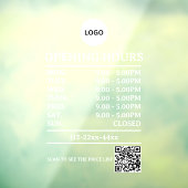 Aangepast uurschild met QR-code | Moderne winkel Raamsticker (Vel 3)