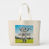 Aangepast Uw Afbeelding Golf Monogram Ontwerp Grote Tote Bag (Achterkant)