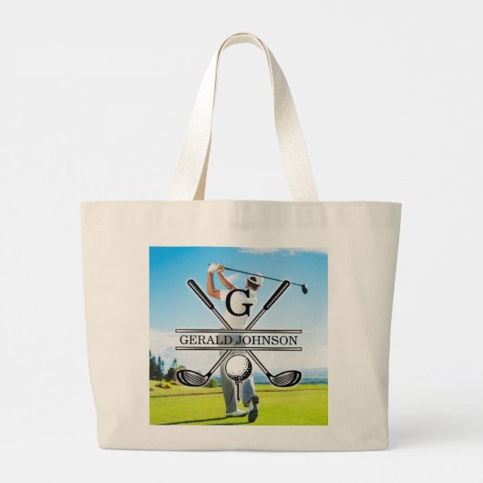 Aangepast Uw Afbeelding Golf Monogram Ontwerp Grote Tote Bag (Achterkant)
